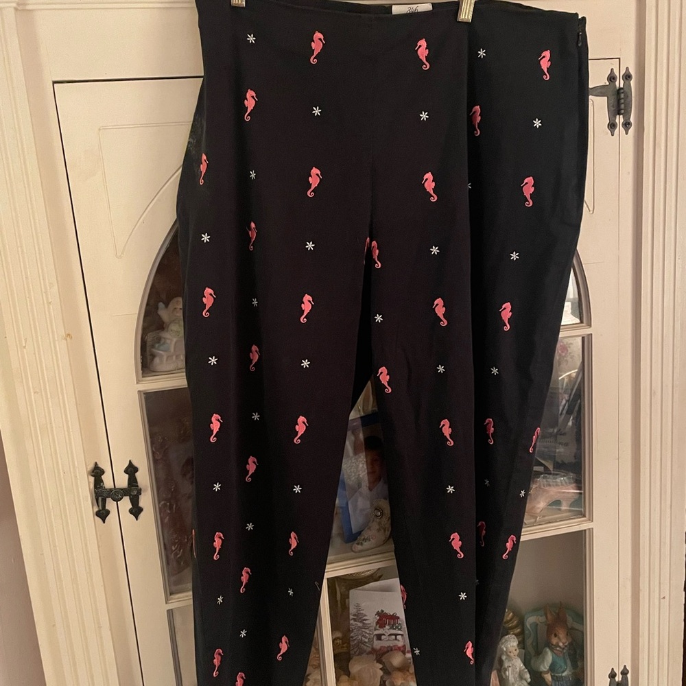 Brooks Brothers black w pink seahorses stretch Pants side zip 16